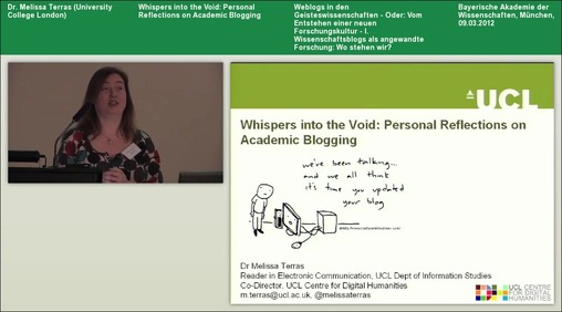 Whispers into the Void - Personal Reflections on Academic Blogging
Vortrag von Dr. Melissa Terras