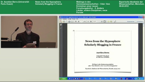 News from the Hyposphere. Scholarly Blogging in France
Vortrag von Dr. Aurelien Berra