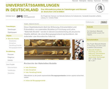 Forschungsdatenbank zu Materiellen Modellen in Universitätssammlungen online