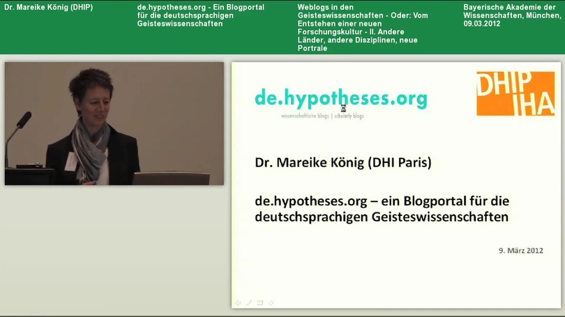 de.hypotheses.org - Ein Blogportal für die deutschsprachigen Geisteswissenschaften
Vortrag von Dr. Mareike König