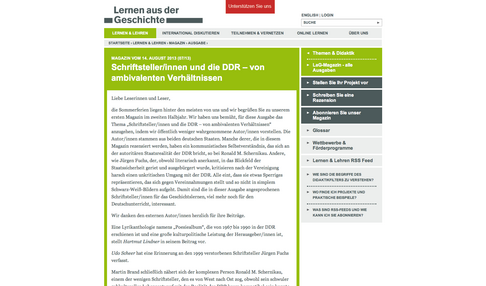 LaG-Magazin vom August 2013: Schriftsteller/innen und die DDR – von ambivalenten Verhältnissen