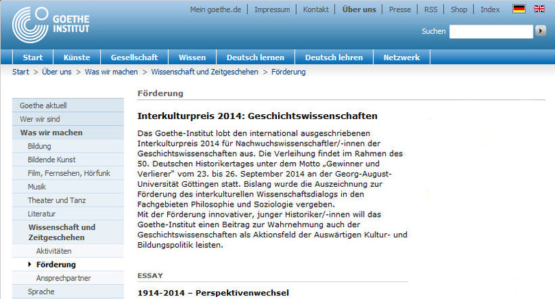 Interkulturpreis 2014: Geschichtswissenschaften - "1914-2014 – Perspektivenwechsel"