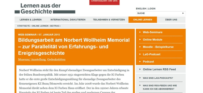 Webinar: Bildungsarbeit am Norbert Wollheim Memorial – zur Parallelität von Erfahrungs- und Ereignisgeschichte
