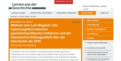 Webinar zum LaG-Magazin: Das Spannungsfeld zwischen geschichtspolitischen Initiativen und der historischen Bildungsarbeit über die Geschichte der DDR