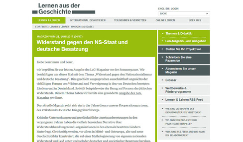 LaG-Magazin "Widerstand gegen den NS-Staat und deutsche Besatzung"