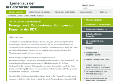 "Unangepasst. Repressionserfahrungen von Frauen in der DDR"